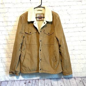 LEVIS Jacket Mens M Tan Corduroy Sherpa Lined Trucker Western Snap Zip Work
